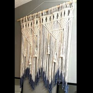Handcrafted Cream and Blue Macrame Wall Hanging
